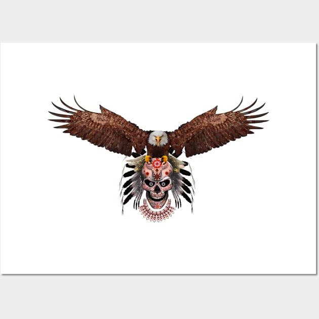 indian native white head eagle sugar Skull Wall Art by Dezigner007